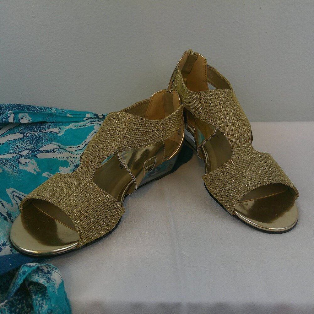 Easy Street Alive @ 5 Dance Flex Wedge Heel Gold Sandals